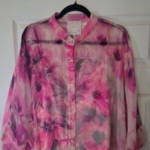 NWT.  Johnny Was Katia Oversized Blouse - Auroria L - 100% Silk